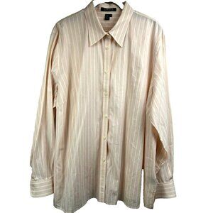 Lauren Ralph Lauren Blouse 2X Top Button Up Peach White Stripe Monogramed Office